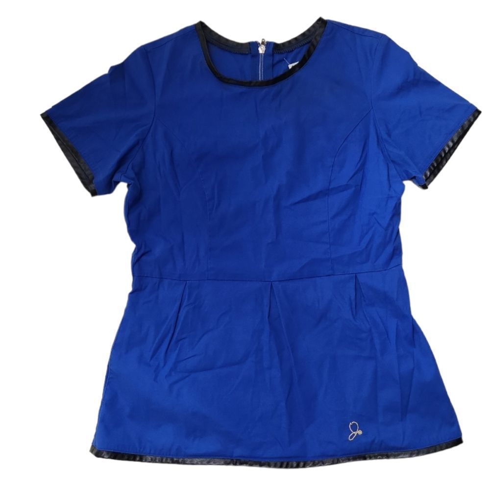 JAANUU Royal Blue‎ Peplum Zip Baxk Leatherette Hems Size S